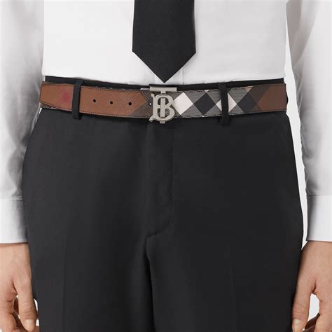 40688551 burberry|Check and Leather Reversible TB Belt in Dark birch brown.